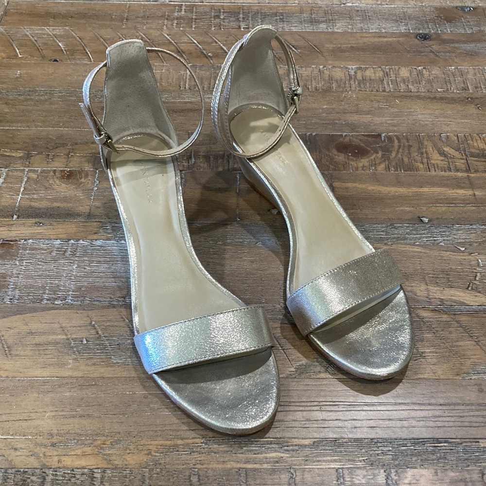 Ann Taylor Metallic Ankle Strap Wedges
